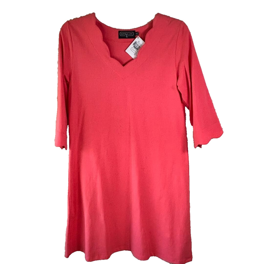 Duffield Lane 3/4 Sleeve Sabrina Scallop‎ Coral Midi Dress Size M NWT